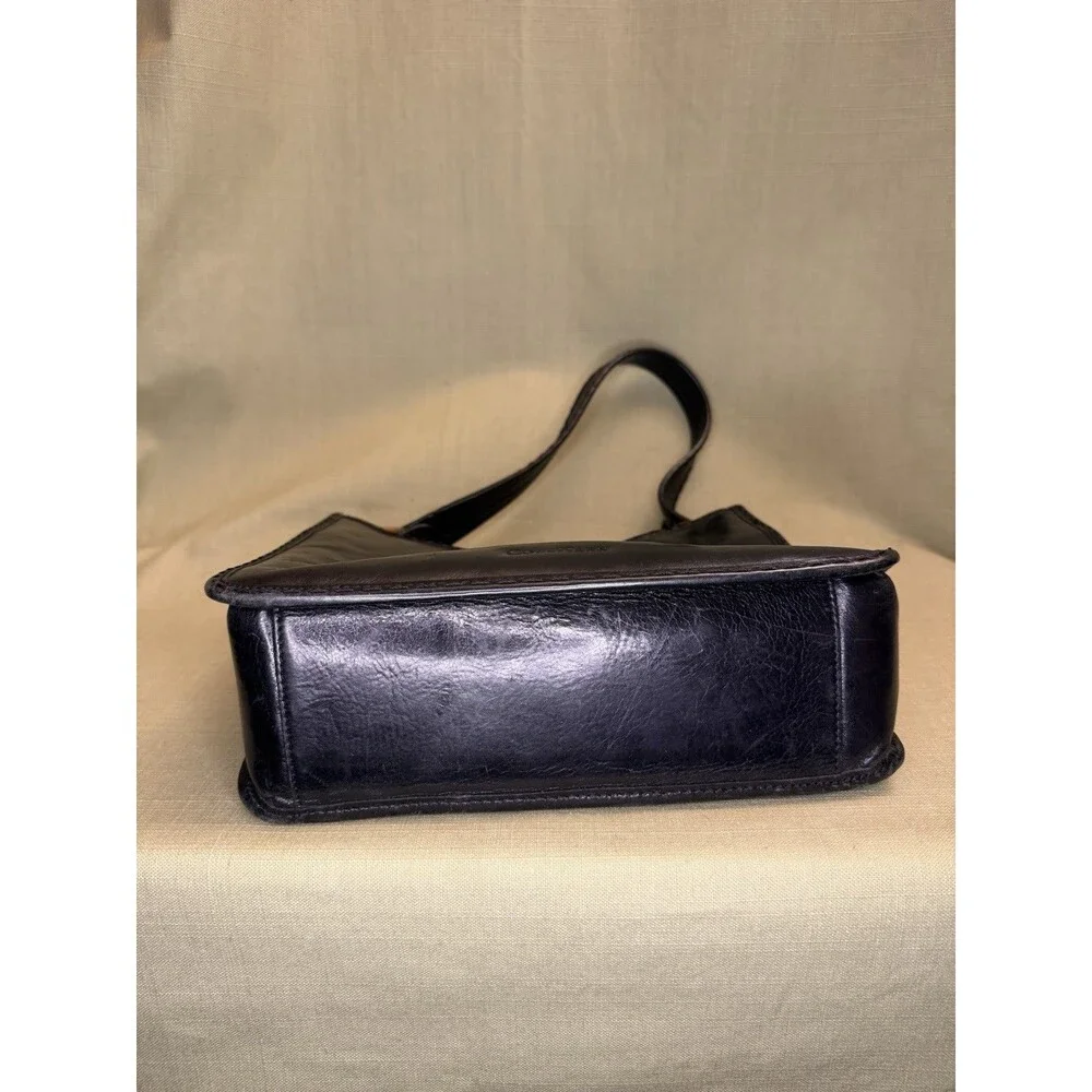 Vintage Cole Haan Black Leather Shoulder Bag Purse Brown Square Strap